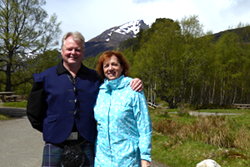 Kathie & Hugh Allison at Glen Affric on an Outlander tour